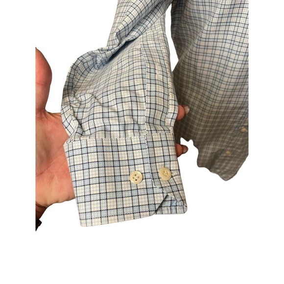 Peter Millar Nanoluxe Easycare Blue/White Plaid Button Up Shirt Men’s 16.5 Long - Picture 5 of 7